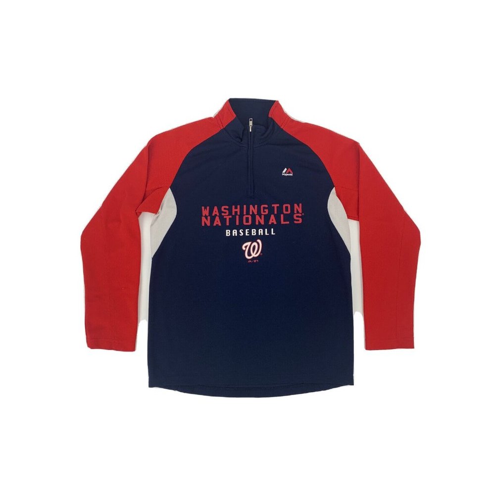 Youth Majestic 1/4 Zip Pullover Jacket Washington Nationals Blue/Red L (14/16)